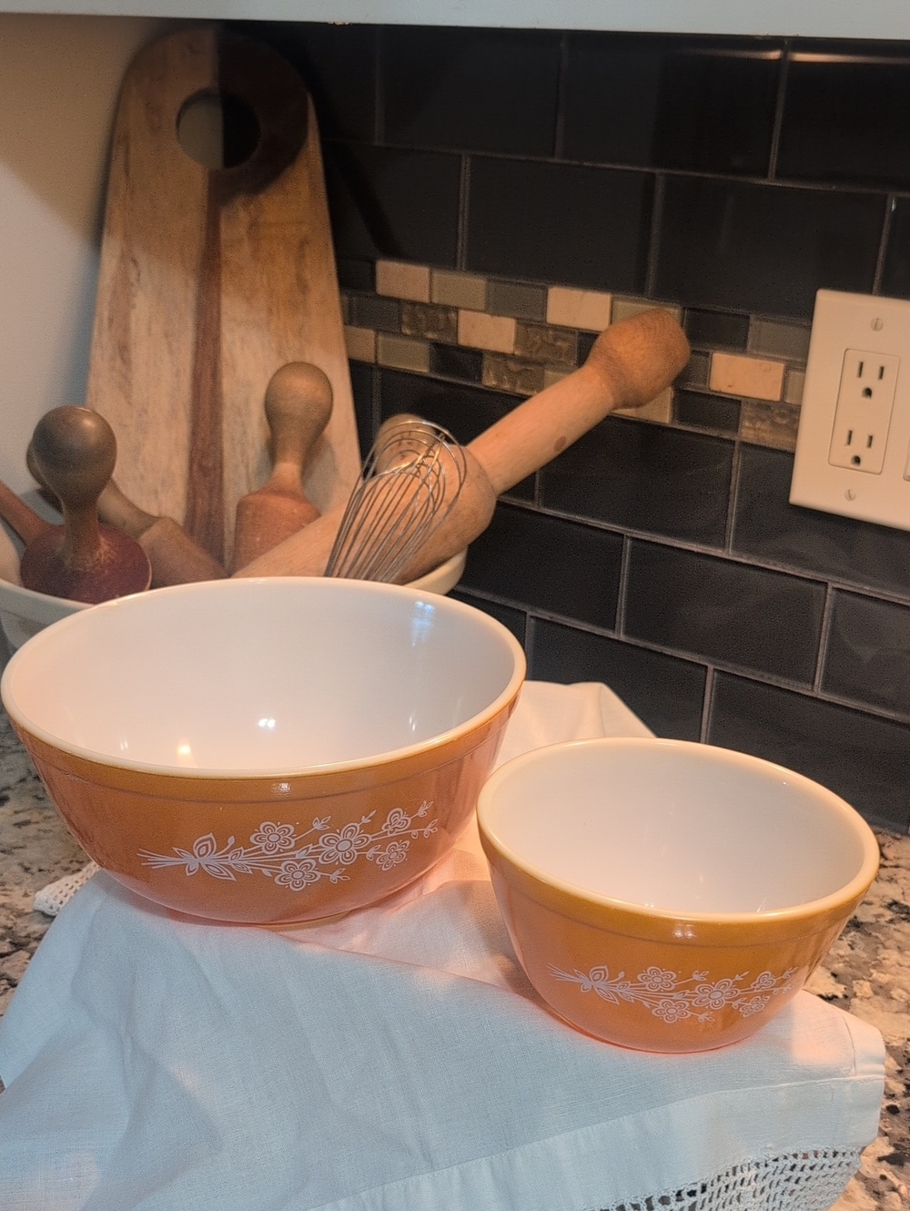 Pyrex Vintage Butterfly Orange and White Floral Mixing Bowls - Set of 2
